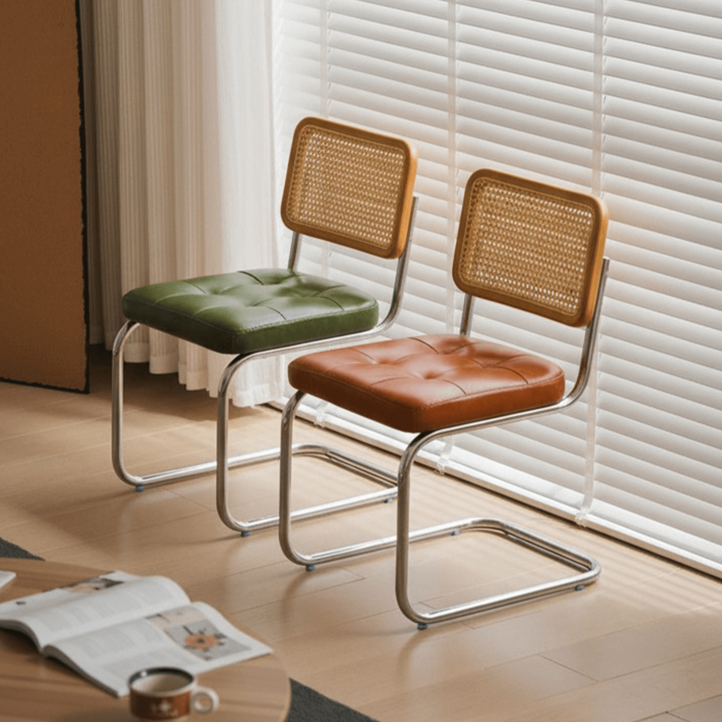 Oil Wax Leather Dining Chair with Ergonomic Curved Back Main Product Image