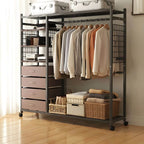 Open Metal Wardrobe Armoire With Shelves, Rod and Drawer Options