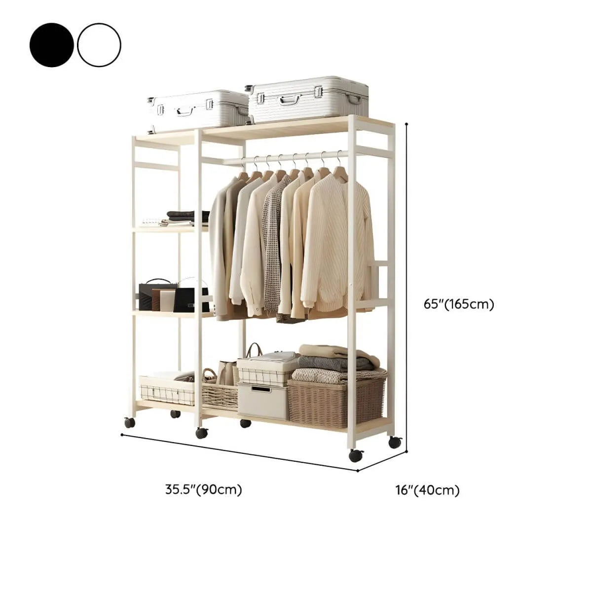 Open Metal Wardrobe Armoire With Shelves, Rod and Drawer Options Dimensions