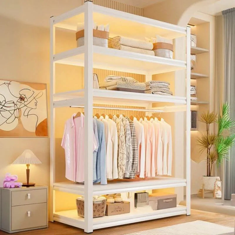 Open Steel Wardrobe System With Shelves for Airy Bedroom Storage
