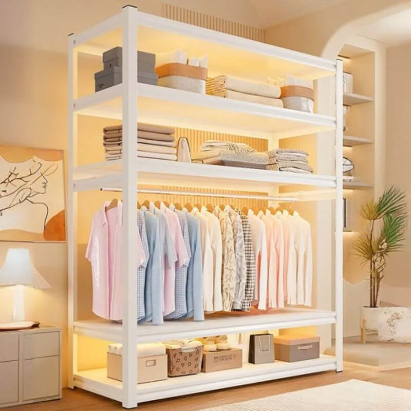 Open Steel Wardrobe System With Shelves for Airy Bedroom Storage