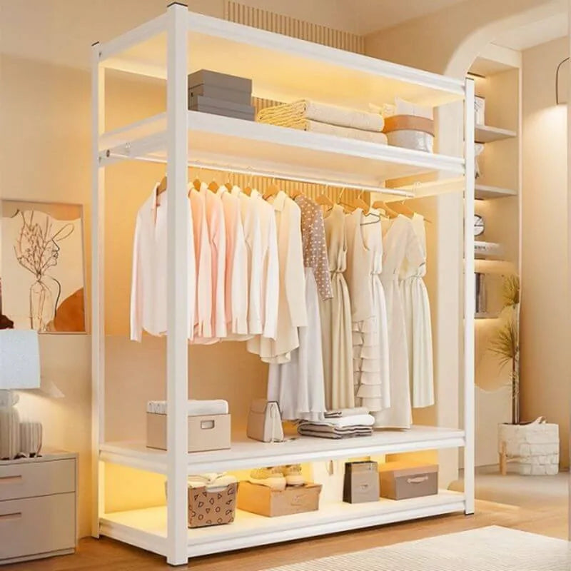 Open Steel Wardrobe System With Shelves for Airy Bedroom Storage