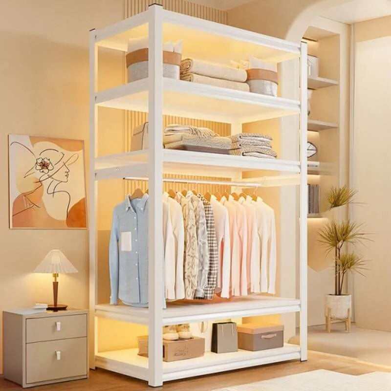 Open Steel Wardrobe System With Shelves for Airy Bedroom Storage