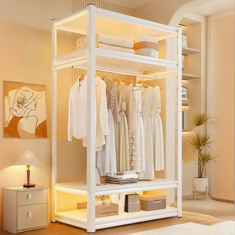 Open Steel Wardrobe System With Shelves for Airy Bedroom Storage