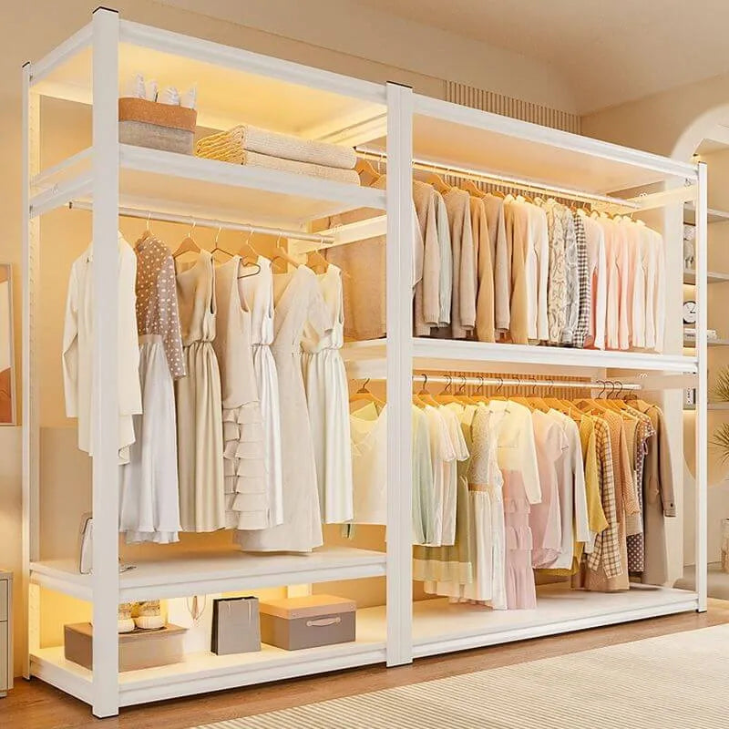 Open Steel Wardrobe System With Shelves for Airy Bedroom Storage Main Product Image