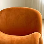 Orange Sculptural Suede Accent Armchair with Solid Wood Frame