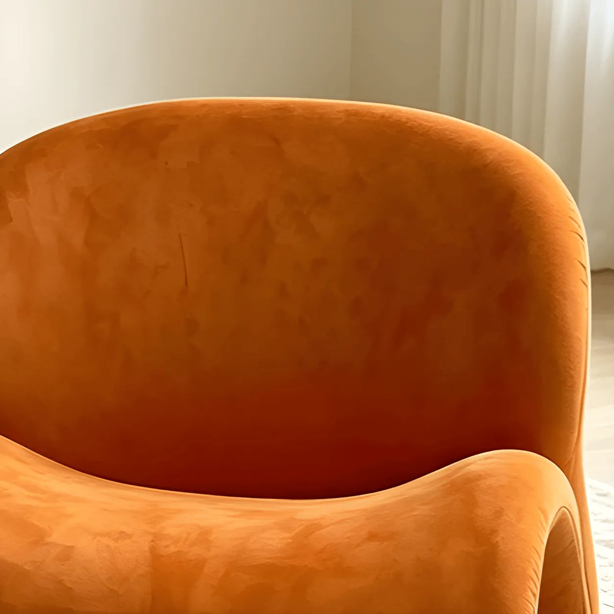 Orange Sculptural Suede Accent Armchair with Solid Wood Frame