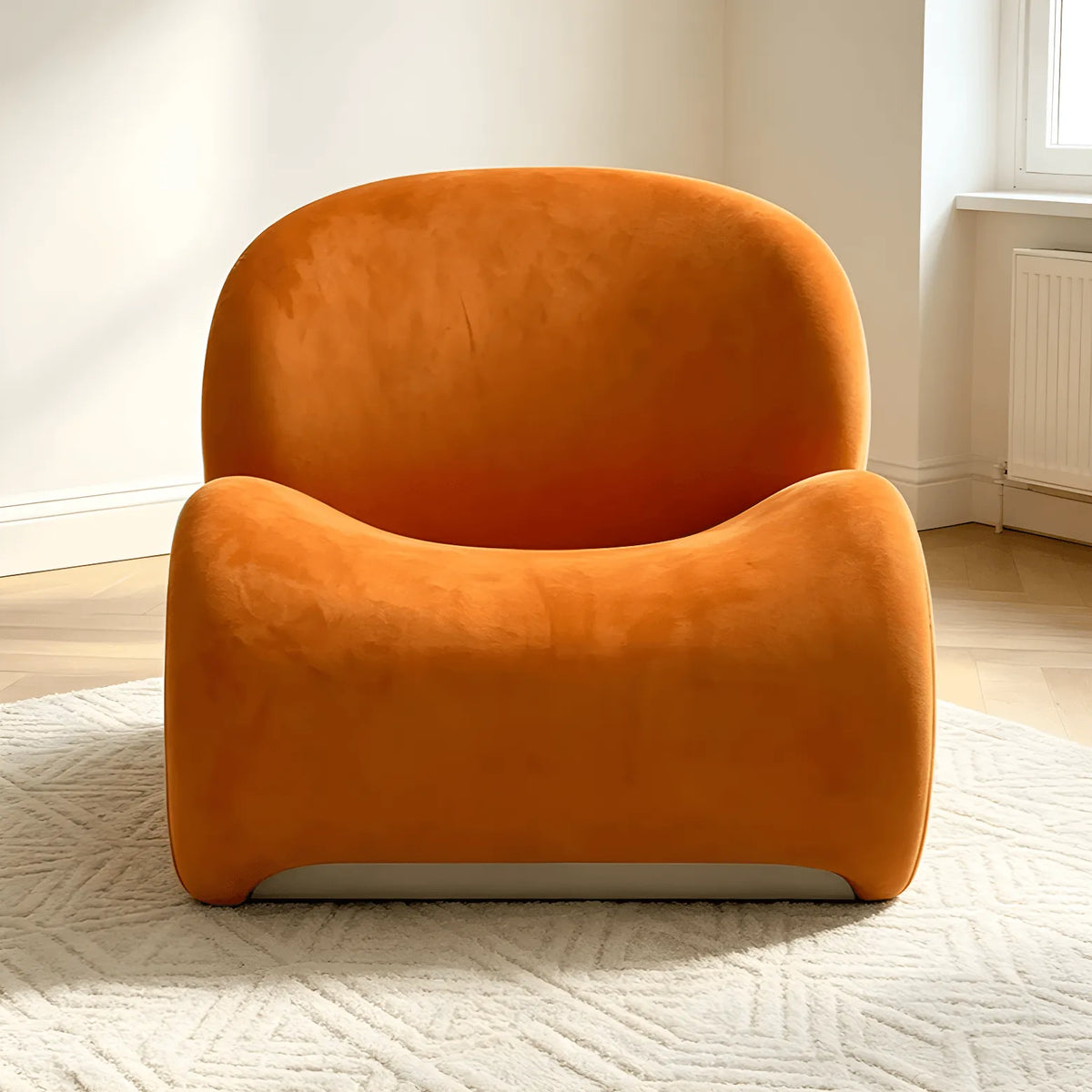 Orange Sculptural Suede Accent Armchair with Solid Wood Frame
