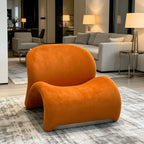 Orange Sculptural Suede Accent Armchair with Solid Wood Frame