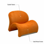 Orange Sculptural Suede Accent Armchair with Solid Wood Frame