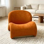 Orange Sculptural Suede Accent Armchair with Solid Wood Frame