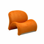 Orange Sculptural Suede Accent Armchair with Solid Wood Frame
