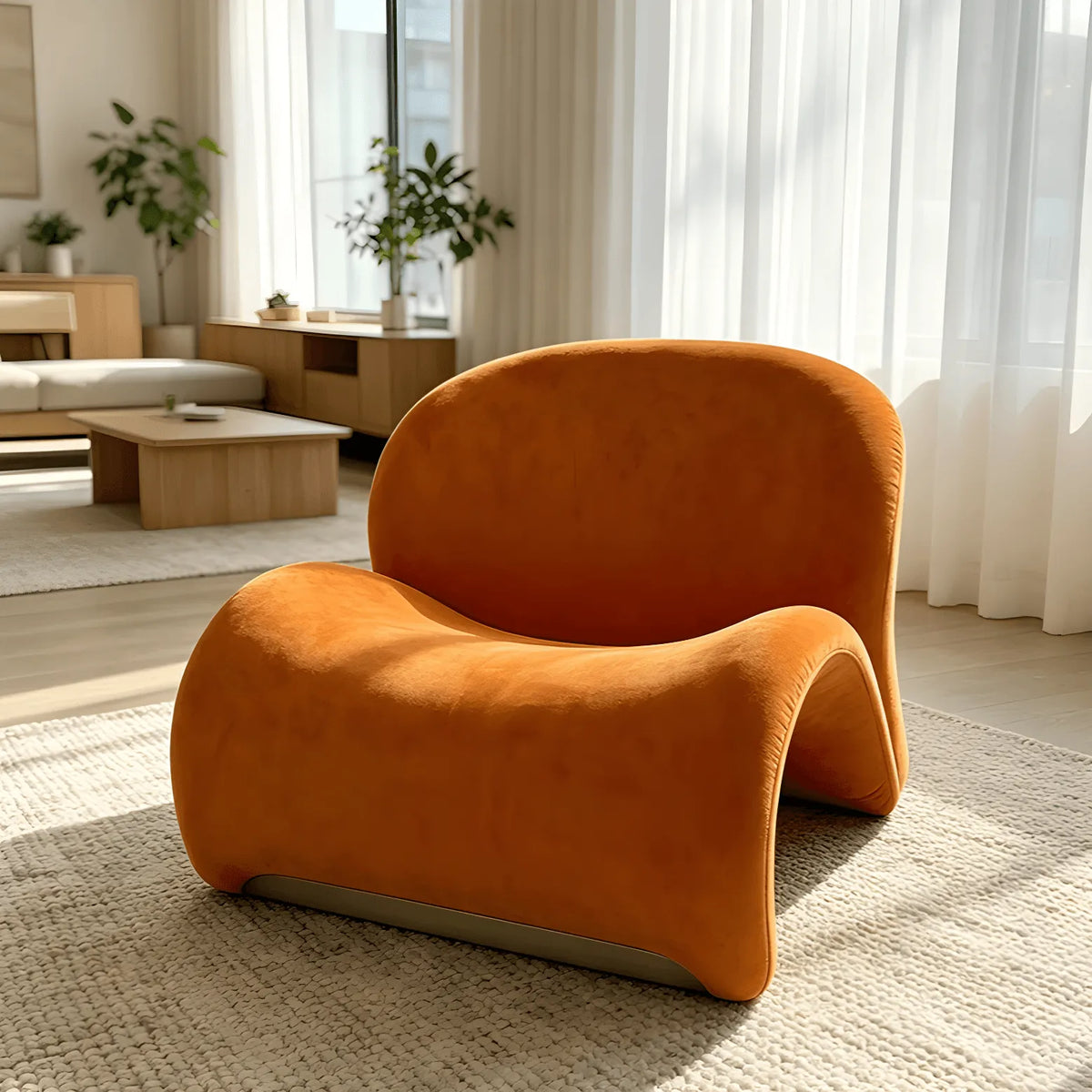 Orange Sculptural Suede Accent Armchair with Solid Wood Frame Main Product Image Hauptbild