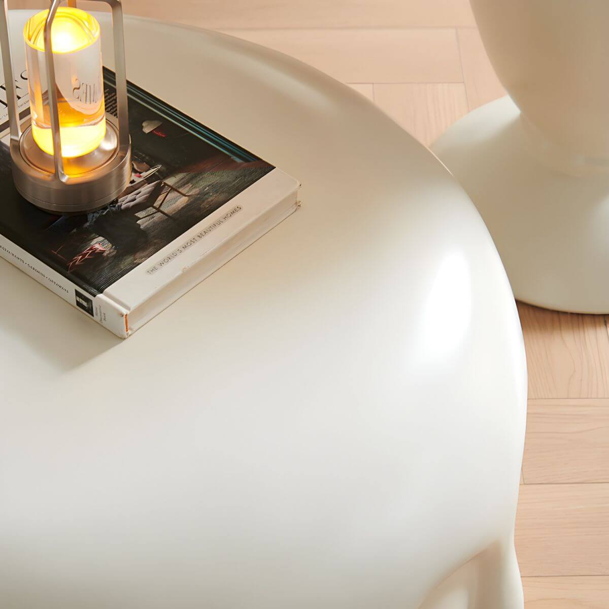 Organic-Shaped Fiberglass Coffee Table Collection – Minimalist Drum Base