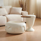 Organic-Shaped Fiberglass Coffee Table Collection – Minimalist Drum Base