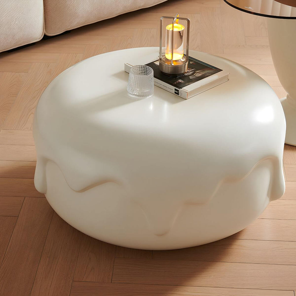 Organic-Shaped Fiberglass Coffee Table Collection – Minimalist Drum Base