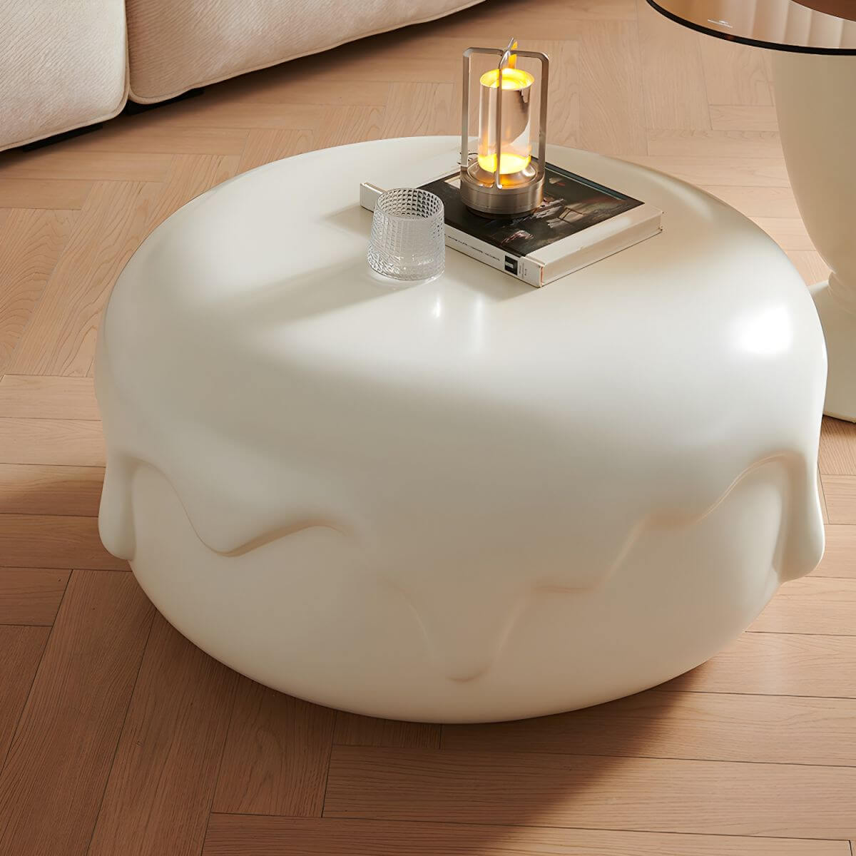 Organic-Shaped Fiberglass Coffee Table Collection – Minimalist Drum Base
