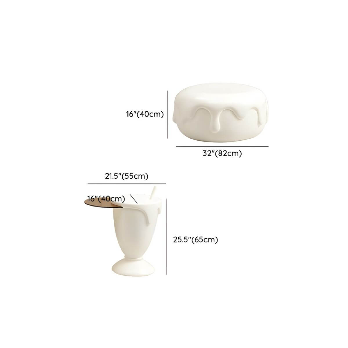 Organic-Shaped Fiberglass Coffee Table Collection – Minimalist Drum Base Dimensions