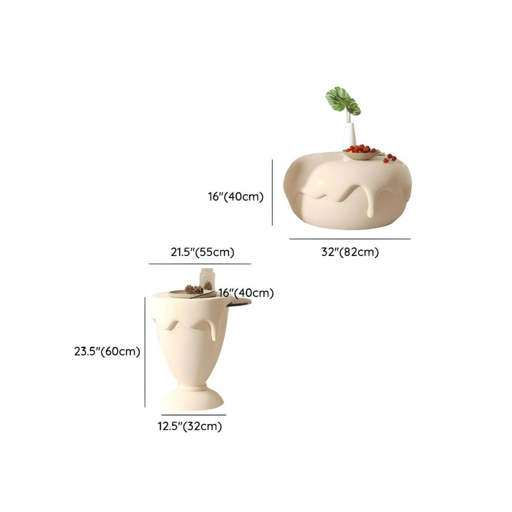 Organic-Shaped Fiberglass Coffee Table Collection – Minimalist Drum Base Dimensions