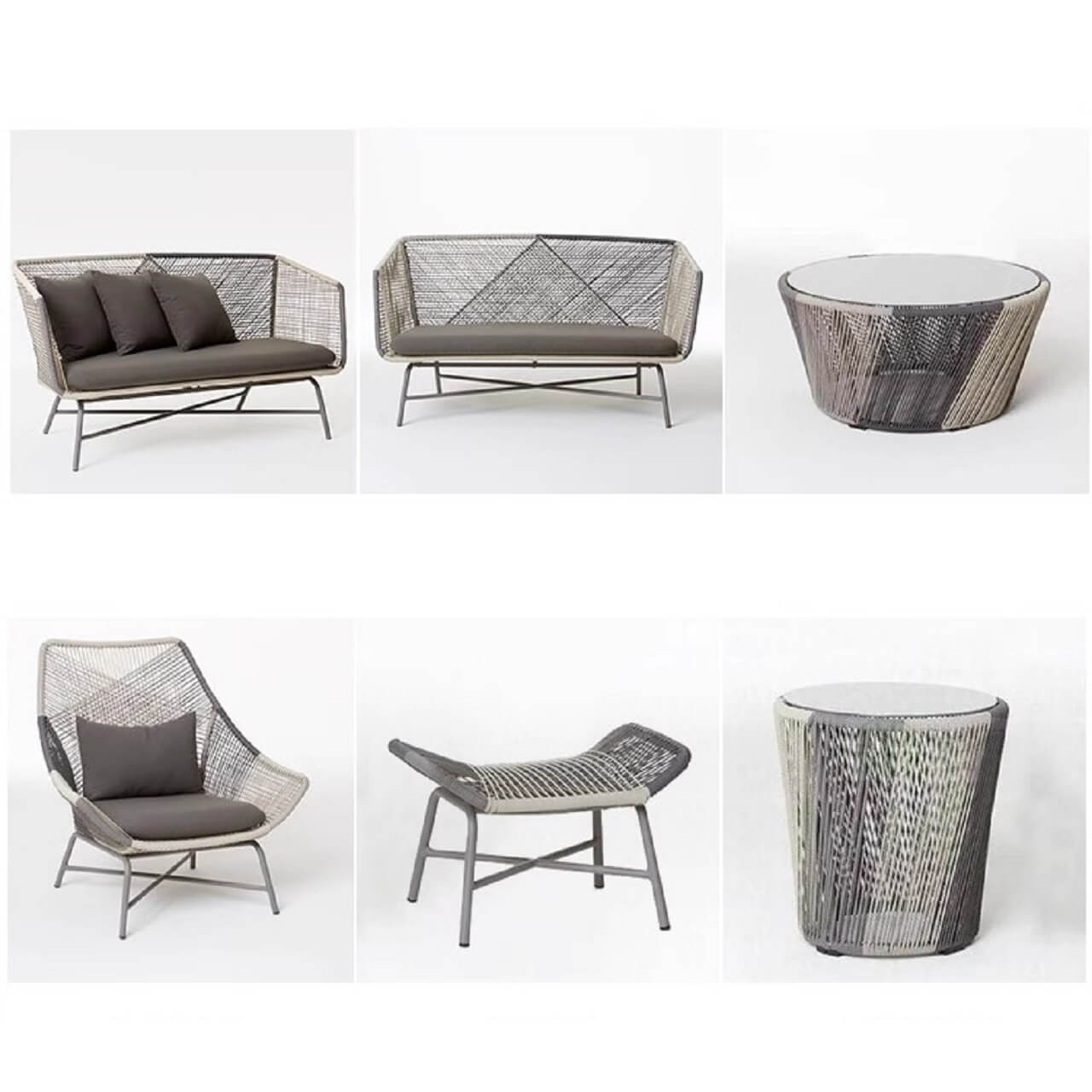 Outdoor PE rattan loveseat with metal legs and cushion pillows for patio seating