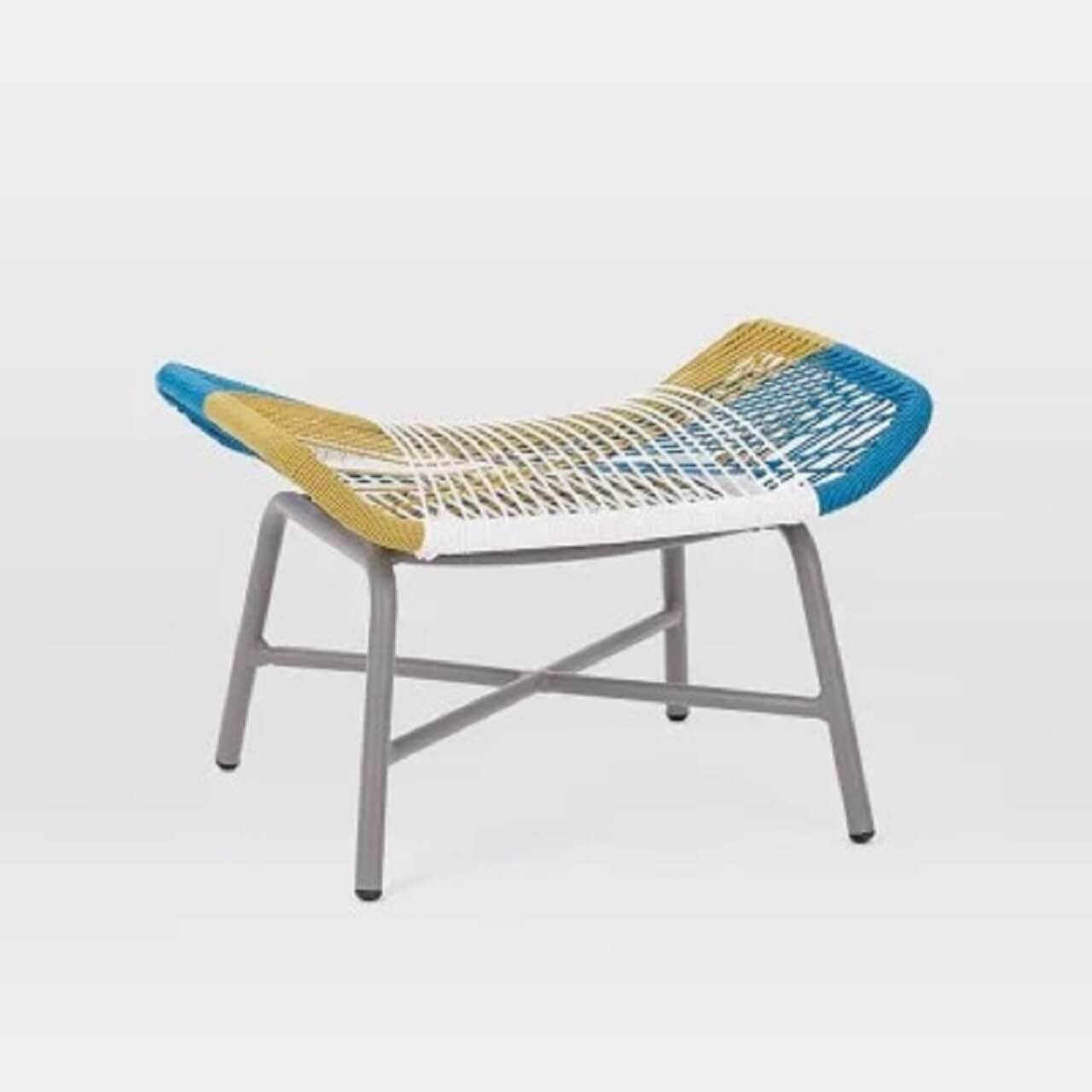 Outdoor PE rattan loveseat with metal legs and cushion pillows for patio seating