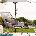 Outdoor PE rattan loveseat with metal legs and cushion pillows for patio seating