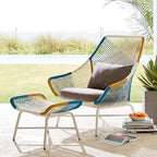 Outdoor PE rattan loveseat with metal legs and cushion pillows for patio seating