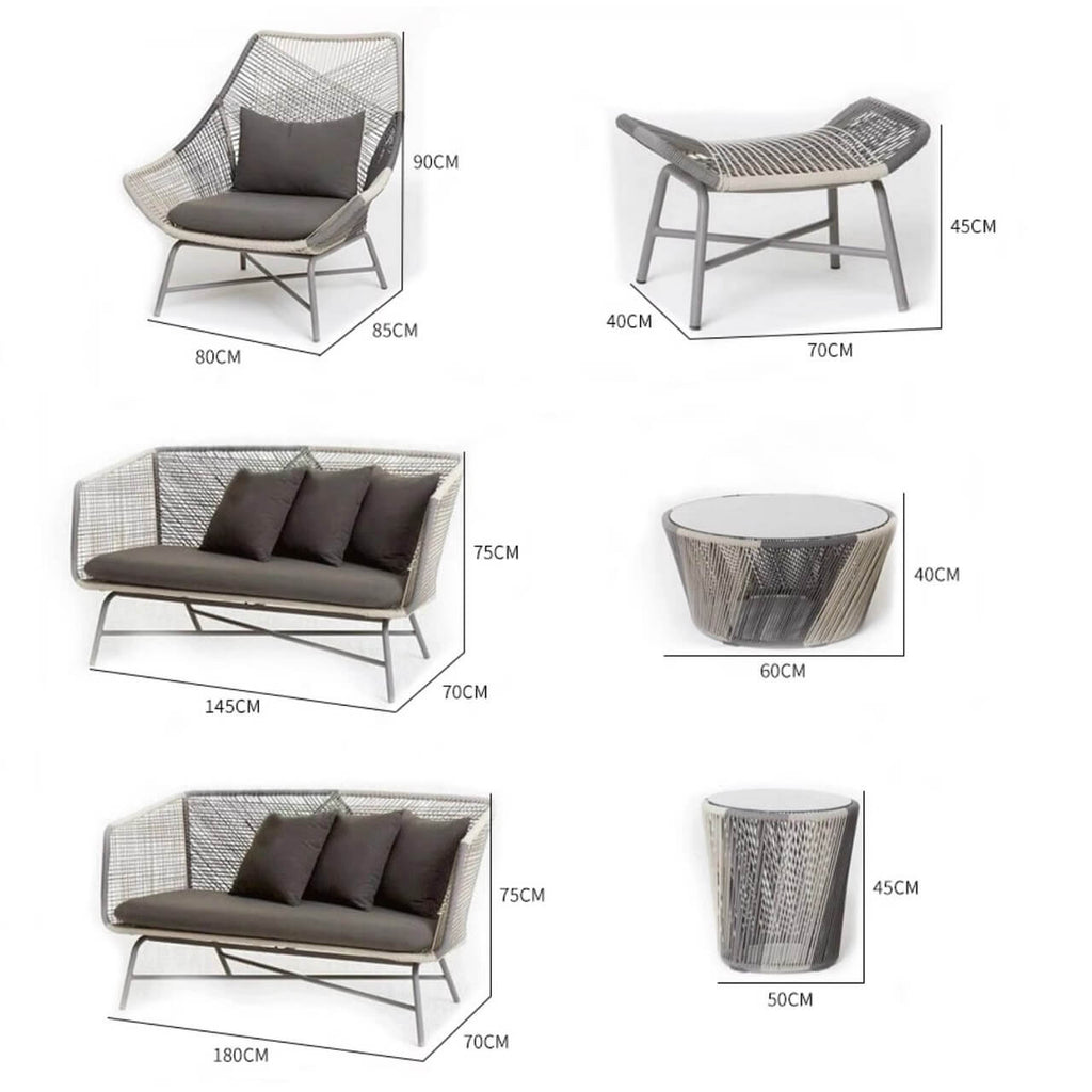 Outdoor PE rattan loveseat with metal legs and cushion pillows for patio seating dimensions