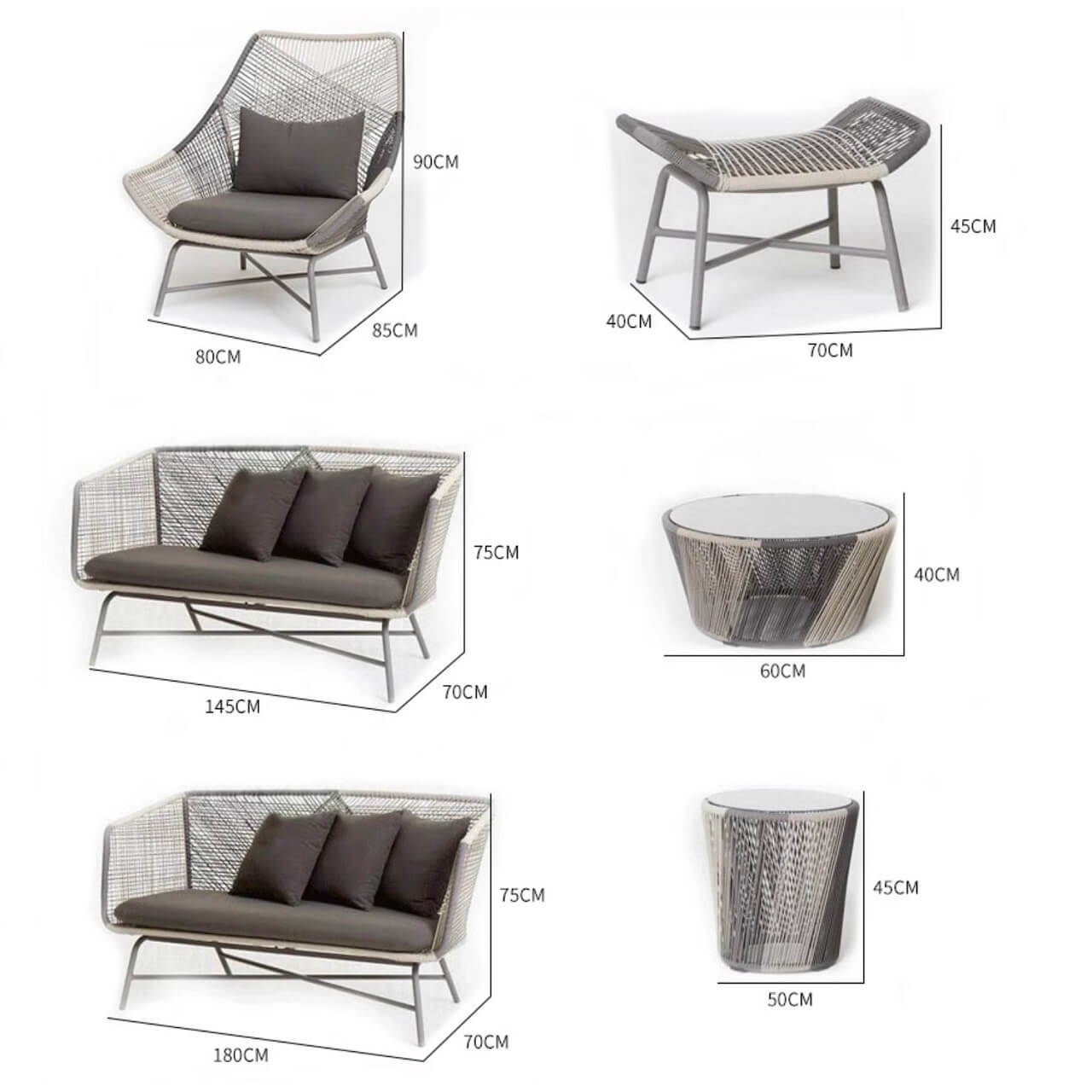 Outdoor PE rattan loveseat with metal legs and cushion pillows for patio seating dimensions