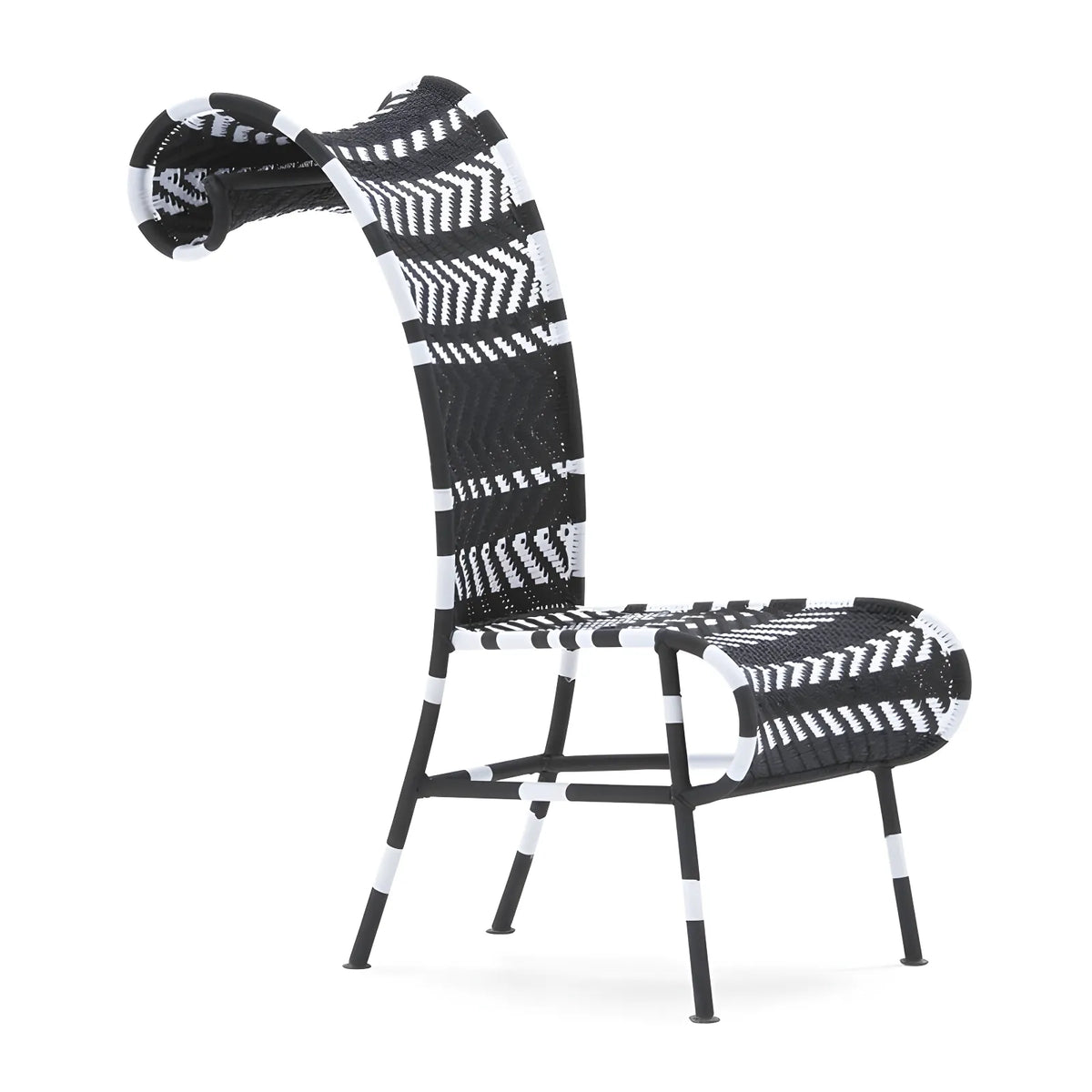 Outdoor Sculptural Woven Lounge Seating and Tables Series, Dramatic High-Back Patio Set