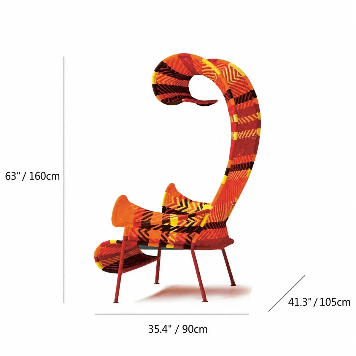 Outdoor Sculptural Woven Lounge Seating and Tables Series, Dramatic High-Back Patio Set Dimensions