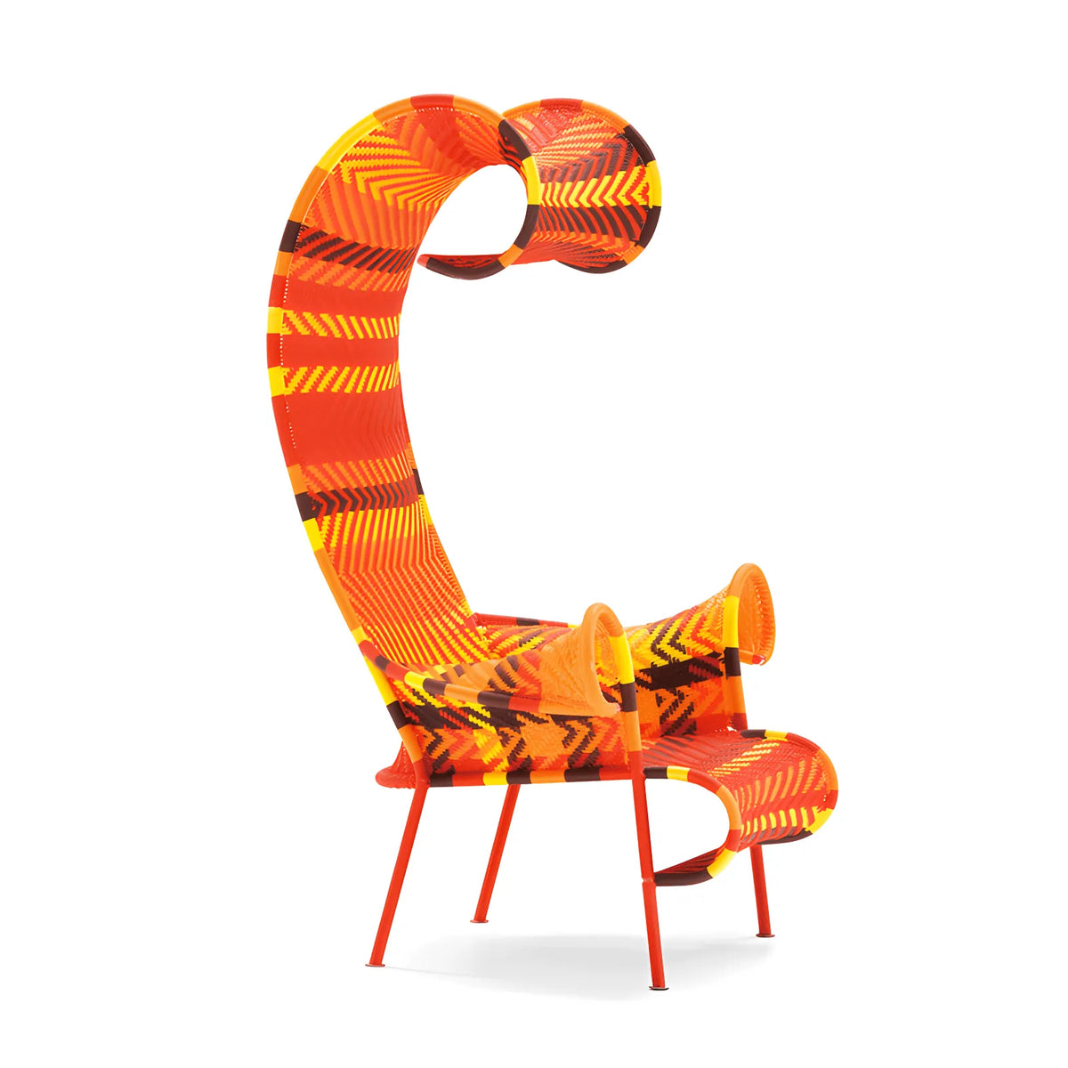 Outdoor Sculptural Woven Lounge Seating and Tables Series, Dramatic High-Back Patio Set