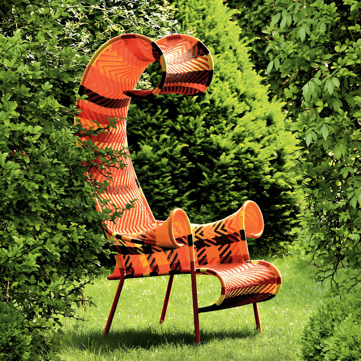 Outdoor Sculptural Woven Lounge Seating and Tables Series, Dramatic High-Back Patio Set Main Product Image Main image