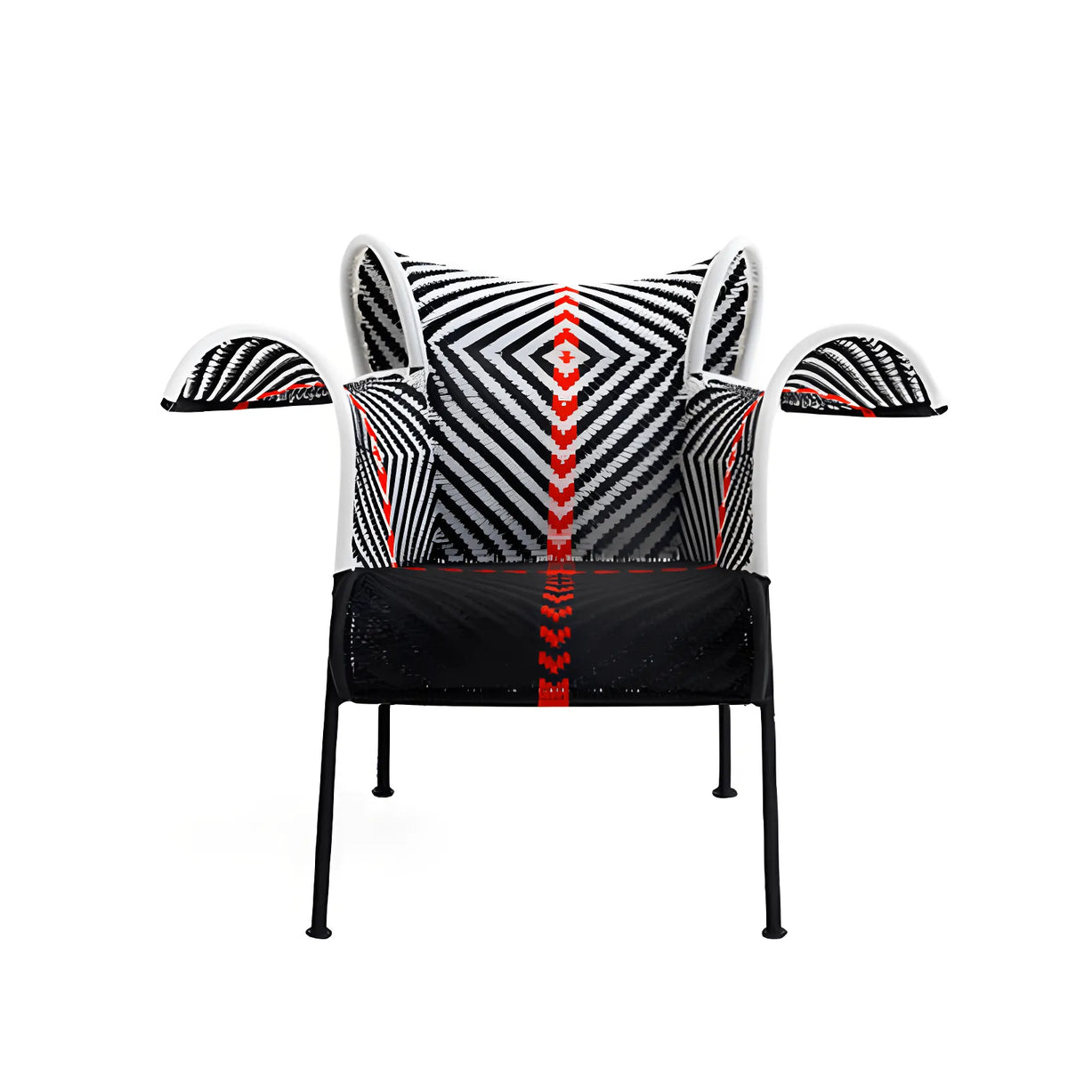 Outdoor Sculptural Woven Lounge Seating and Tables Series, Dramatic High-Back Patio Set