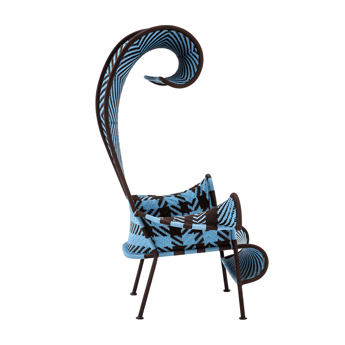 Outdoor Sculptural Woven Lounge Seating and Tables Series, Dramatic High-Back Patio Set