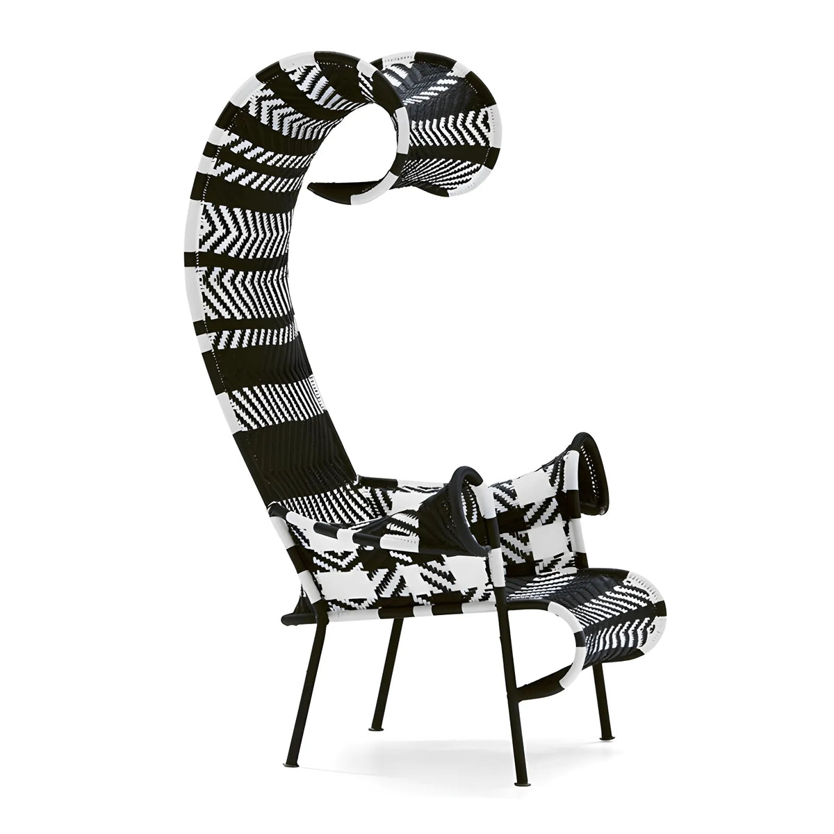 Outdoor Sculptural Woven Lounge Seating and Tables Series, Dramatic High-Back Patio Set