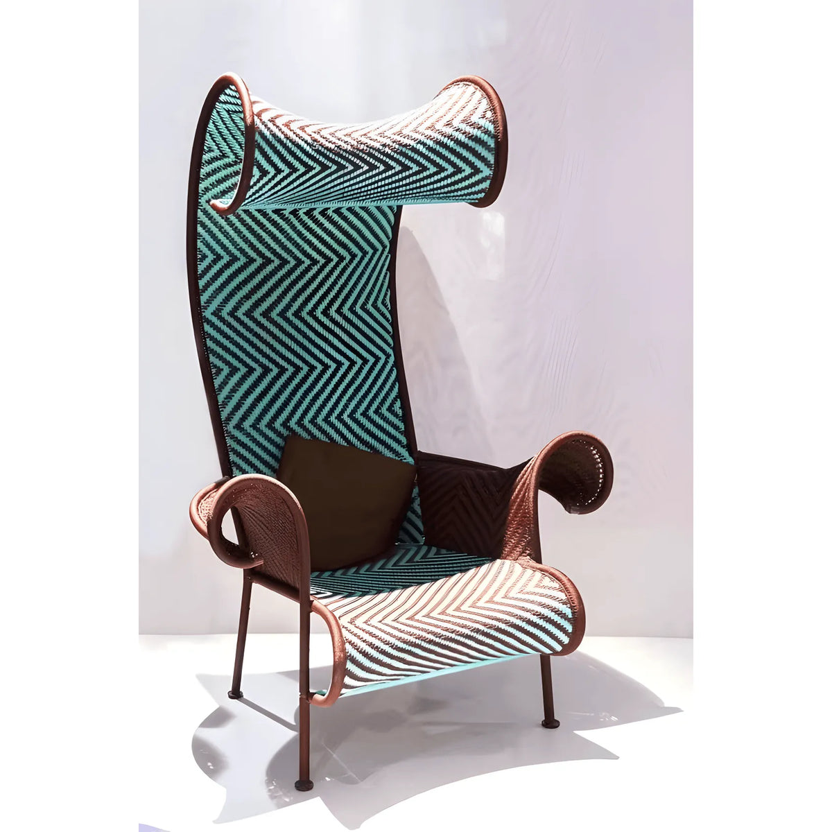 Outdoor Sculptural Woven Lounge Seating and Tables Series, Dramatic High-Back Patio Set