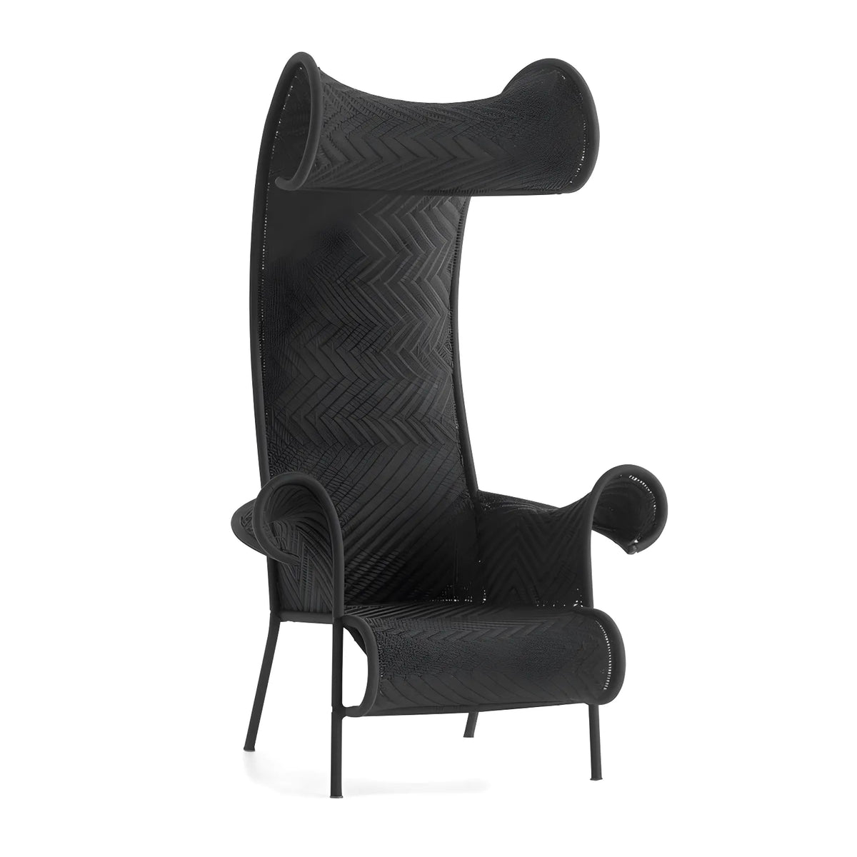 Outdoor Sculptural Woven Lounge Seating and Tables Series, Dramatic High-Back Patio Set