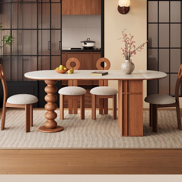 Oval Foldable Sintered Stone Dining Table With Storage