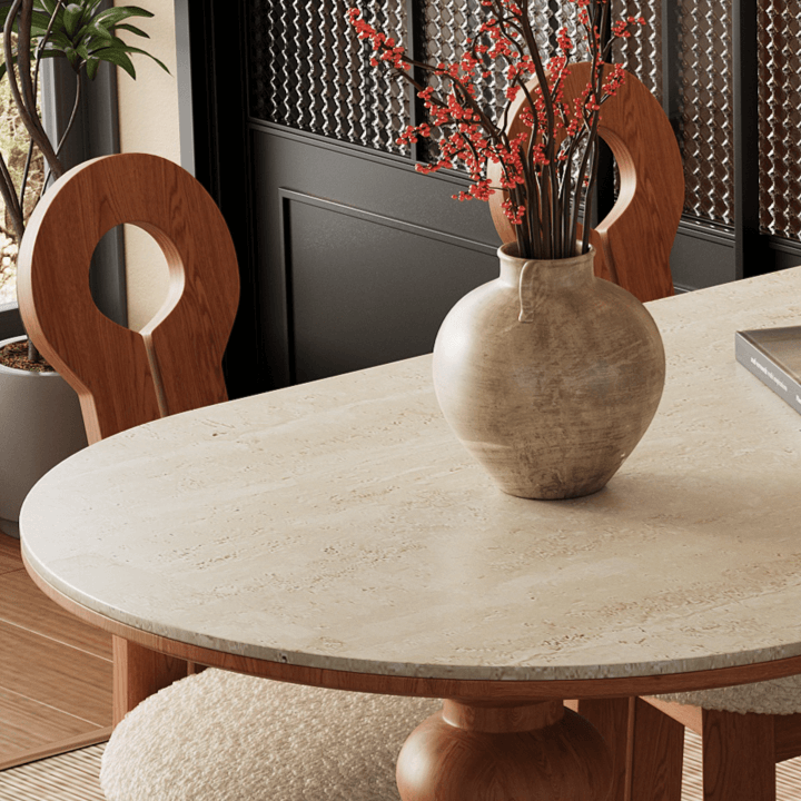 Oval Foldable Sintered Stone Dining Table With Storage