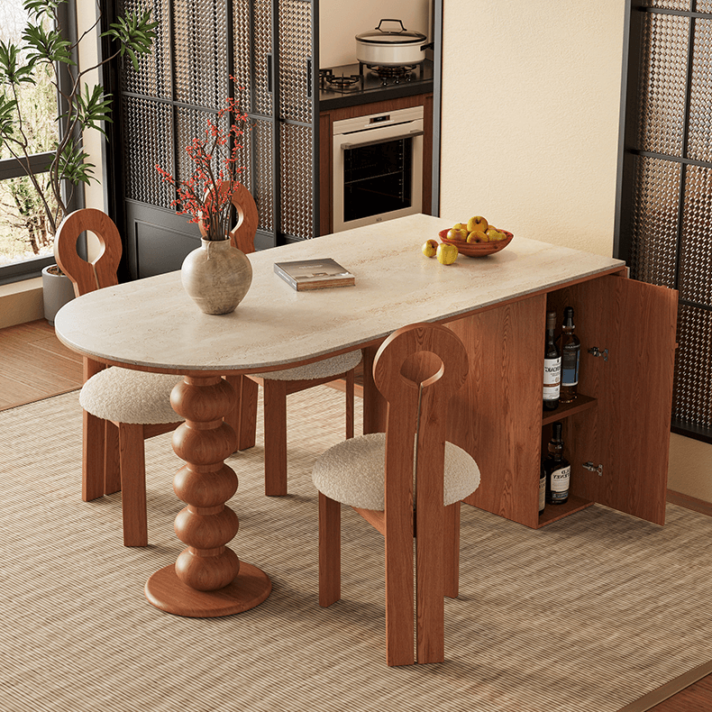 Oval Foldable Sintered Stone Dining Table With Storage