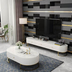 Oval Stone Top Coffee Table with Gold Metal Base and Drawer