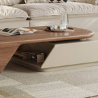 Oval Travertine Top Coffee Table with Extendable Base and Storage