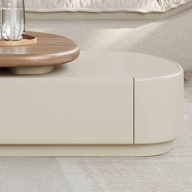 Oval Travertine Top Coffee Table with Extendable Base and Storage