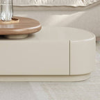 Oval Travertine Top Coffee Table with Extendable Base and Storage