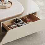 Oval Travertine Top Coffee Table with Extendable Base and Storage