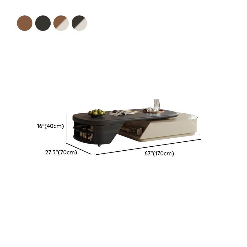 Oval Travertine Top Coffee Table with Extendable Base and Storage Dimensions