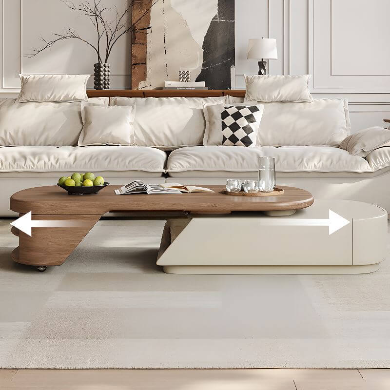 Oval Travertine Top Coffee Table with Extendable Base and Storage Main Product Image Main image