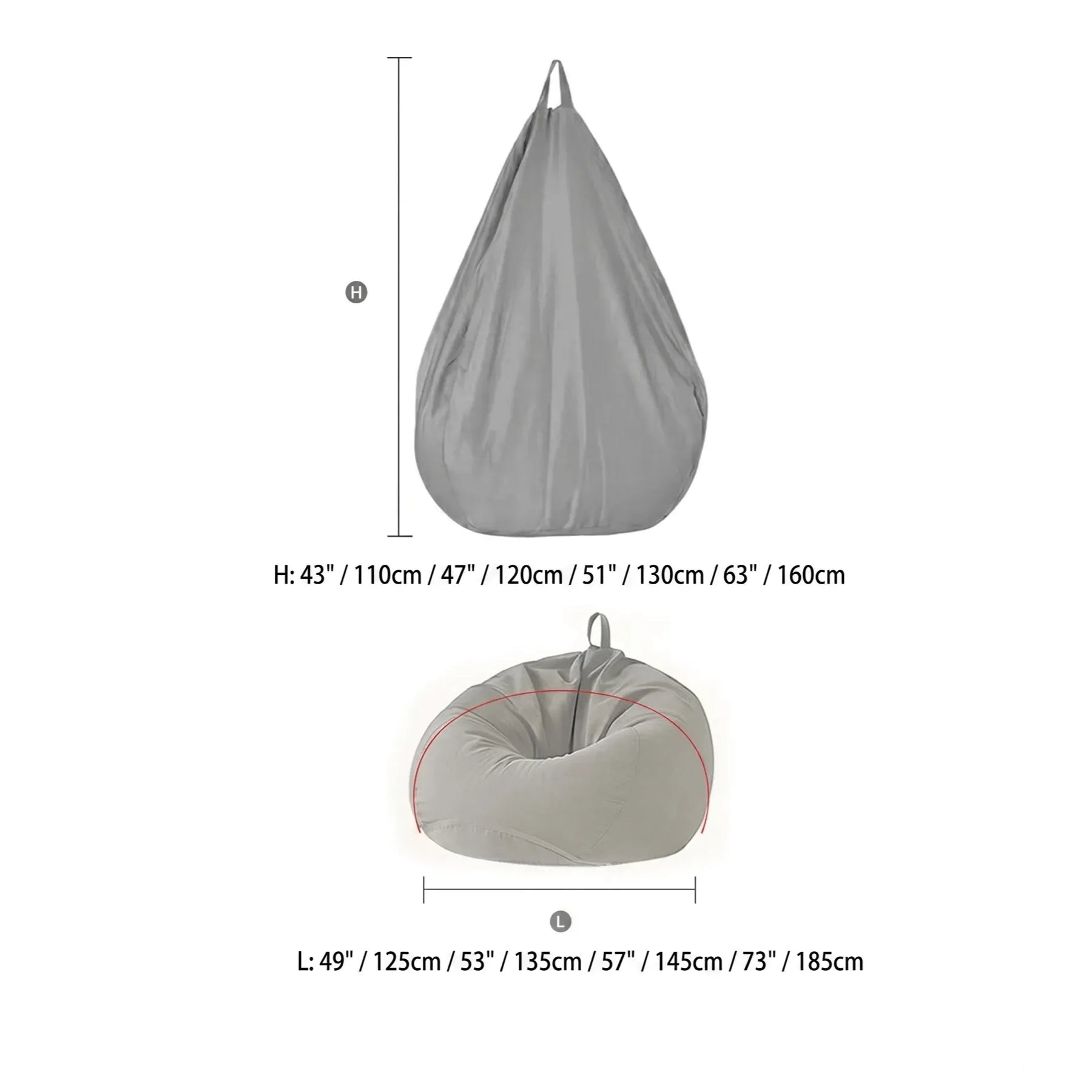 Oversized Bean Bag Sofa With Visible Fill Design and Washable Ottoman Dimensions