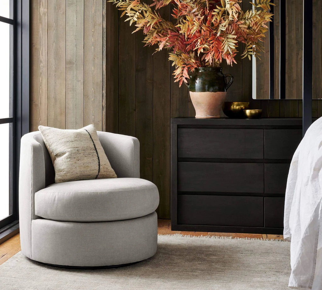 Oversized Circle Swivel Cuddle Chair in Textured Linen-Blend Fabric